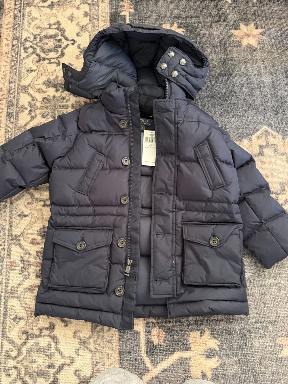 NWT Polo Ralph Lauren Boys Navy Hooded Puffer Jacket Size 4T